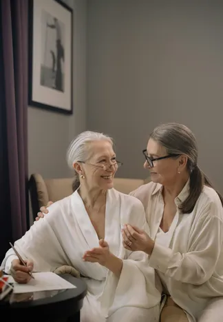 Warm moment between caregiver and elderly client